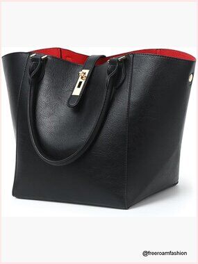 Large Work Tote Bag Shoulder Bag Travel Bucket Bag Spacious PU Leather
